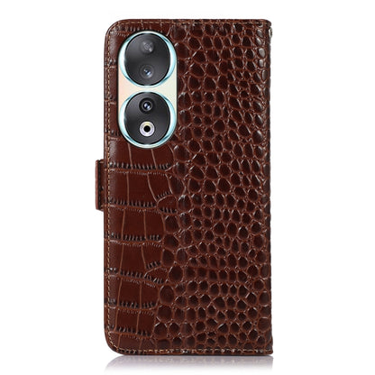 For Honor 90 Crocodile Top Layer Cowhide Leather Phone Case(Brown) - Honor Cases by buy2fix | Online Shopping UK | buy2fix