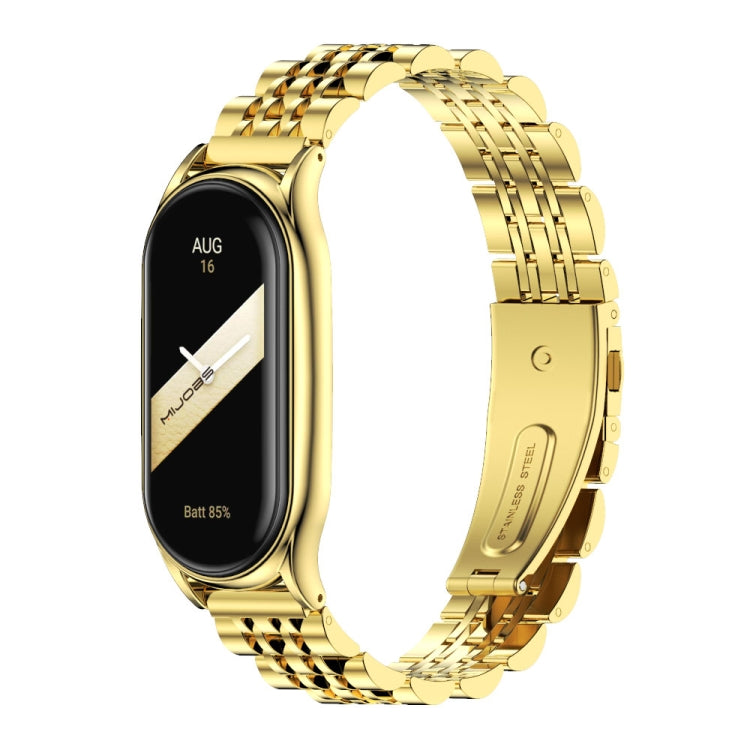 For Xiaomi Mi Band 8 Mijobs Plus Case Seven Bead Metal Stainless Steel Watch Band(Gold) - Watch Bands by MIJOBS | Online Shopping UK | buy2fix