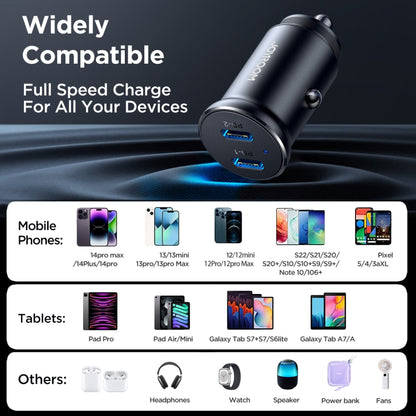 JOYROOM JR-CCN06 30W Dual PD Type-C Mini Metal Car Charger(Black) - Car Charger by JOYROOM | Online Shopping UK | buy2fix