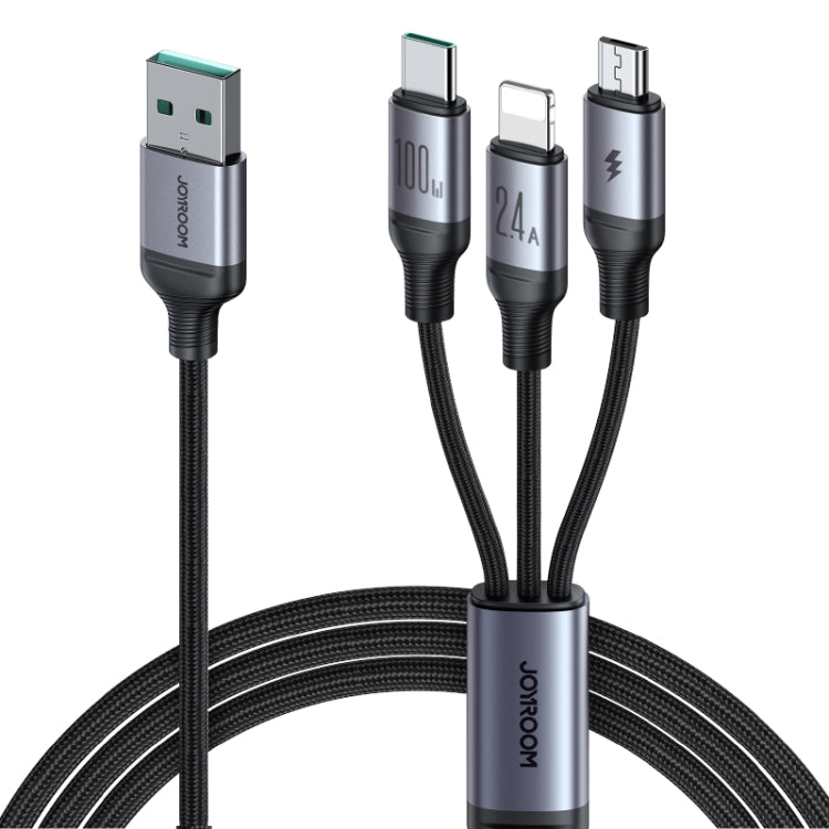 JOYROOM A21 100W USB to 8 Pin+Type-C+Micro USB 3 in 1 Charging Cable, Length: 1.2m(Black) - Multifunction Cable by JOYROOM | Online Shopping UK | buy2fix