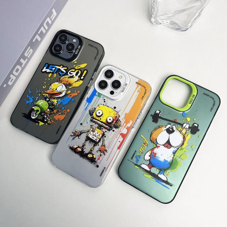 For iPhone 15 Pro Max Double Layer Color Silver Series Animal Oil Painting Phone Case(Happy Rabbit) - iPhone 15 Pro Max Cases by buy2fix | Online Shopping UK | buy2fix