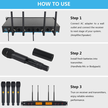 XTUGA A400-H Professional 4-Channel UHF Wireless Microphone System with 4 Handheld Microphone(US Plug) - Microphone by XTUGA | Online Shopping UK | buy2fix