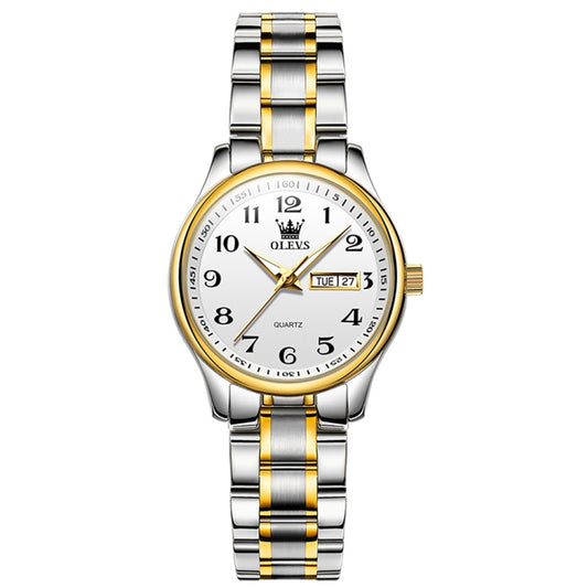 OLEVS 5567 Women Steel Strap Waterproof Quartz Watch(White + Gold) - Metal Strap Watches by OLEVS | Online Shopping UK | buy2fix
