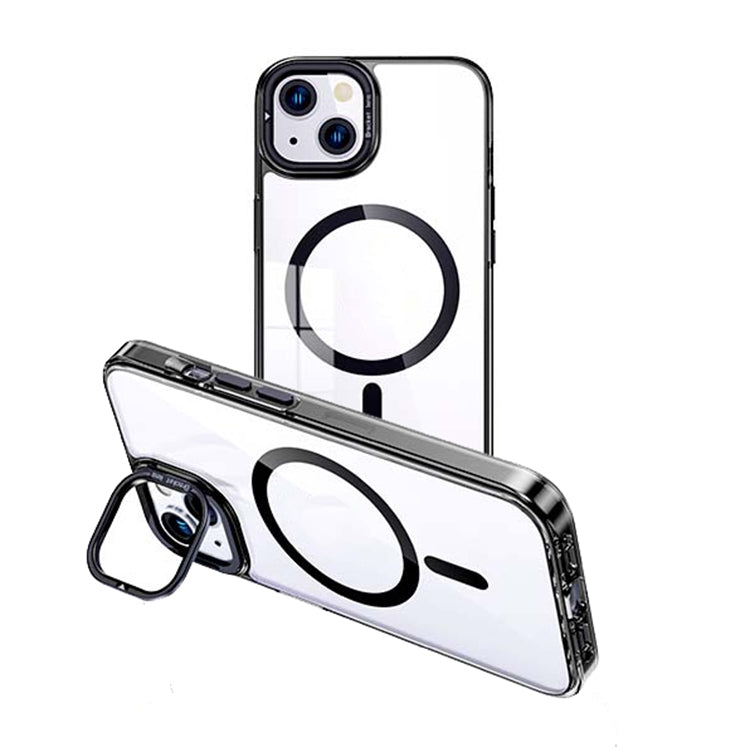 For iPhone 14 Plus MagSafe Magnetic Invisible Holder Transparent Phone Case(Black) - iPhone 14 Plus Cases by buy2fix | Online Shopping UK | buy2fix