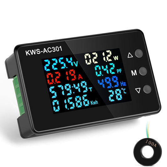 KWS-AC301-100A 50-300V AC Digital Current Voltmeter with Closed Transformer(Black) - Current & Voltage Tester by buy2fix | Online Shopping UK | buy2fix