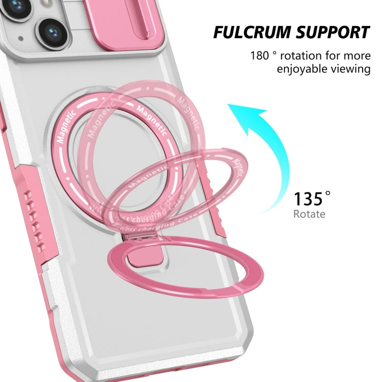 For iPhone 15 Plus Sliding Camshield Magsafe Holder TPU Hybrid PC Phone Case(Pink White) - iPhone 15 Plus Cases by buy2fix | Online Shopping UK | buy2fix