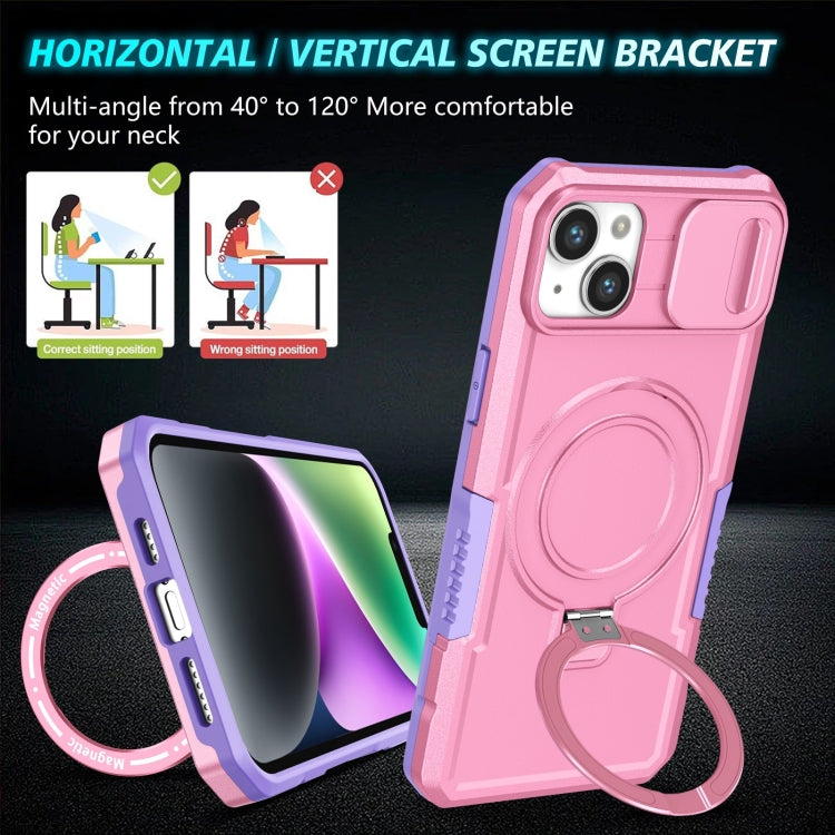 For iPhone 14 Plus Sliding Camshield Magsafe Holder TPU Hybrid PC Phone Case(Purple Pink) - iPhone 14 Plus Cases by buy2fix | Online Shopping UK | buy2fix