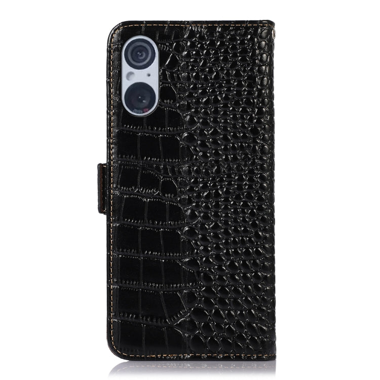 For Sony Xperia 5 V Crocodile Top Layer Cowhide Leather Phone Case(Black) - Sony Cases by buy2fix | Online Shopping UK | buy2fix