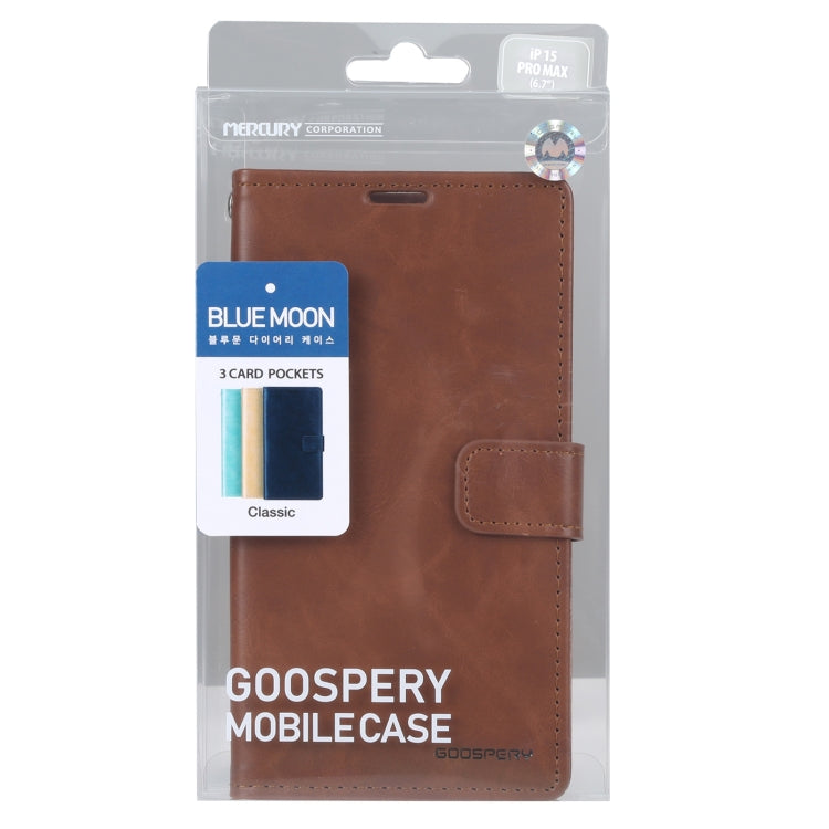 For iPhone 15 Pro Max GOOSPERY BLUE MOON Crazy Horse Texture Leather Phone Case(Brown) - iPhone 15 Pro Max Cases by GOOSPERY | Online Shopping UK | buy2fix