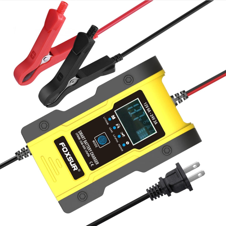 FOXSUR 12V-24V Car Motorcycle Repair Battery Charger AGM Charger Color:Yellow(US Plug) - In Car by FOXSUR | Online Shopping UK | buy2fix