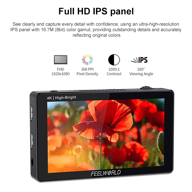 FEELWORLD LUT5E 5.5 inch High Bright 1600nit Touch Screen DSLR Camera Field Monitor F970 External Power and Install Kit 4K HDMI 1920X1080 IPS Panel(Black) - On-camera Monitors by FEELWORLD | Online Shopping UK | buy2fix