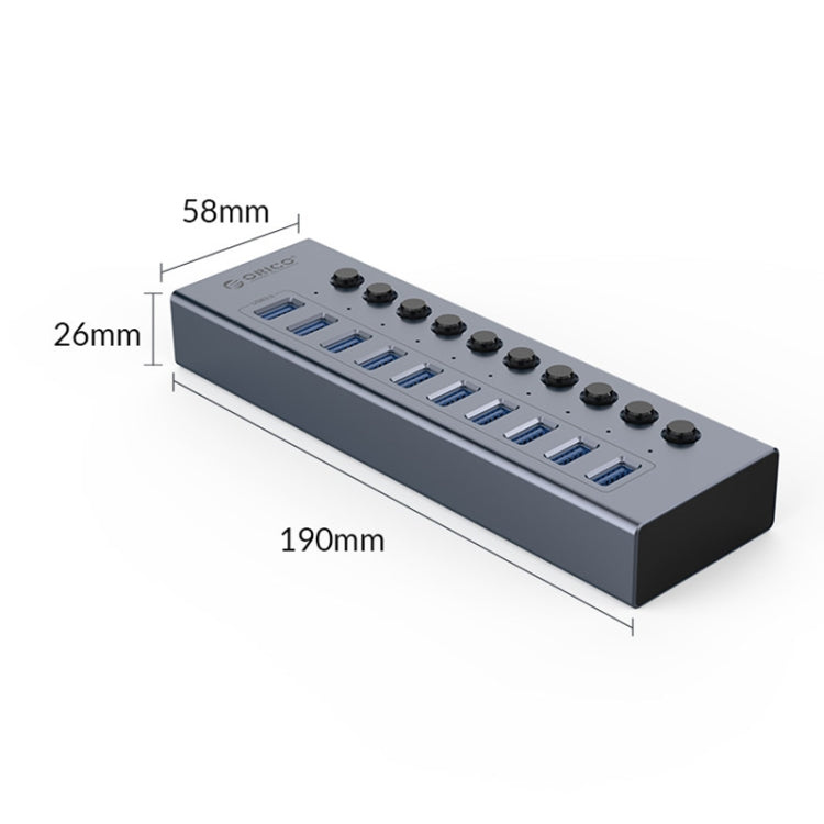 ORICO BT2U3-10AB-GY-BP 10 Ports USB 3.0 HUB with Individual Switches(US Plug) - USB 3.0 HUB by ORICO | Online Shopping UK | buy2fix