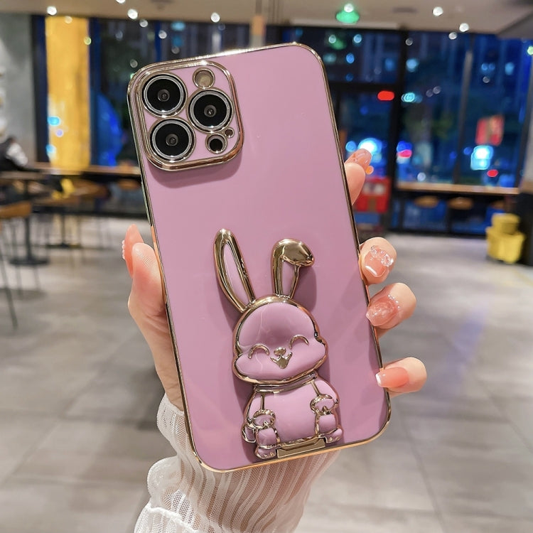 For iPhone 15 Pro Max Plating Rabbit Holder Phone Case(Rose Red) - iPhone 15 Pro Max Cases by buy2fix | Online Shopping UK | buy2fix