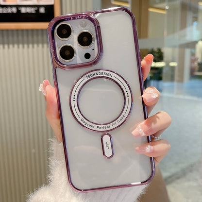 For iPhone 13 Pro MagSafe Magnetic Transparent TPU Electroplated Phone Case(Purple) - iPhone 13 Pro Cases by buy2fix | Online Shopping UK | buy2fix