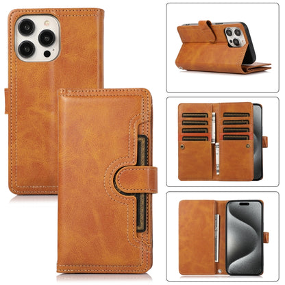 For iPhone 15 Pro Max Wristband Card Slot Leather Phone Case(Brown) - iPhone 15 Pro Max Cases by buy2fix | Online Shopping UK | buy2fix