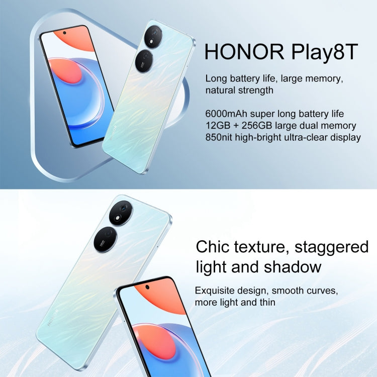 Honor Play8T, 12GB+256GB,  6.8 inch MagicOS 7.2 Dimensity 6080 Octa Core up to 2.4GHz, Network: 5G, OTG, Not Support Google Play(Silver) - Honor by Huawei | Online Shopping UK | buy2fix