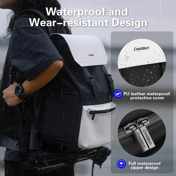 Cwatcun D79 Camera Backpack Multi-Functional Camera  Dual Shoulders Bag, Size:40.5 x 28 x 17.5cm Small(Black White) - Backpack by Cwatcun | Online Shopping UK | buy2fix