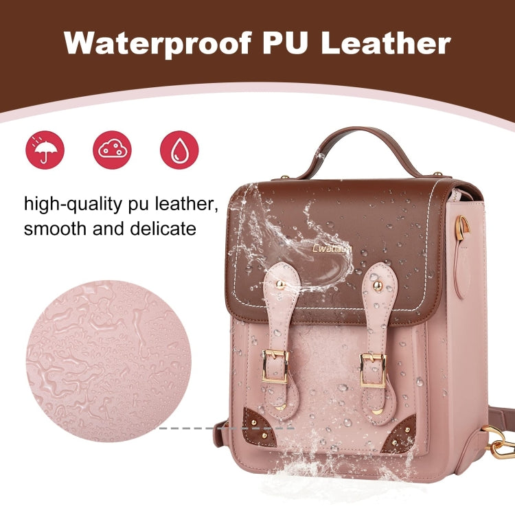 Cwatcun D81 Retro Camera Crossbody Bag Vintage PU Leather Waterproof Camera Handbag(Brown Pink) - Backpack by Cwatcun | Online Shopping UK | buy2fix