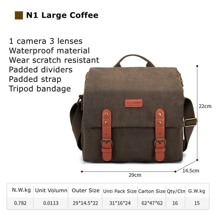 Cwatcun N1 Retro Multifunctional Canvas Waterproof Digital Camera Photography Bag, Size:29 x 14.5 x 22cm Coffee - Strap Satchel by Cwatcun | Online Shopping UK | buy2fix