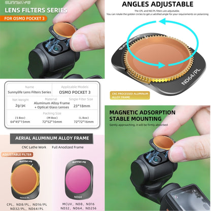 For DJI OSMO Pocket 3 Sunnylife Camera Lens Magnetic Metal Filter, Filter:4 in 1 ND8/16/32/64PL - Lens Accessories by Sunnylife | Online Shopping UK | buy2fix