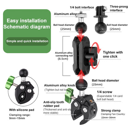 RUIGPRO Crab Clamp Action Camera Bracket 1/4 Ball Head with Phone Clamp - Holder by RUIGPRO | Online Shopping UK | buy2fix