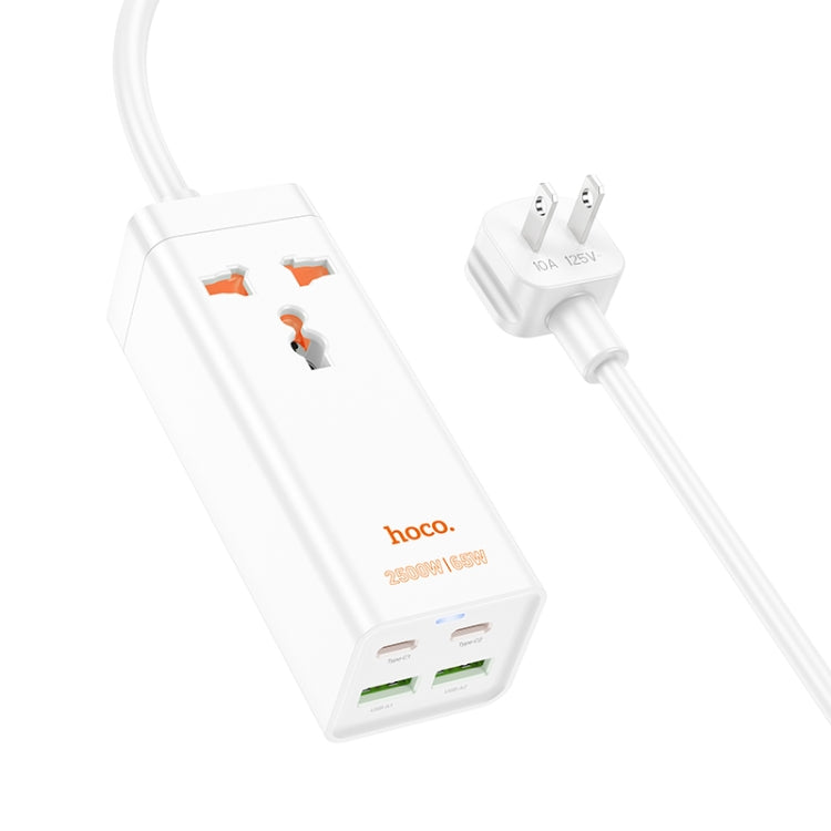 hoco AC10 Barry PD65W 2Type-C+2USB Ports with 1 Socket Desktop Charger, Cable Length: 1.5m, US Plug(White) - Extension Socket by hoco | Online Shopping UK | buy2fix