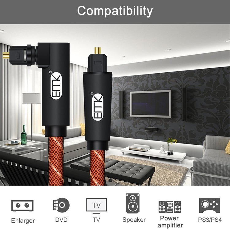 EMK 90 Degree Swivel Adjustable Right Angled 360 Degrees Rotatable Plug Nylon Woven Mesh Optical Audio Cable, Cable Length:3m(Orange) - Audio Optical Cables by EMK | Online Shopping UK | buy2fix