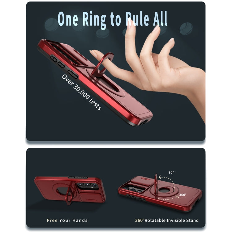 For Samsung Galaxy S22+ 5G Camshield MagSafe Ring Holder Armor Phone Case(Red) - Galaxy S22+ 5G Cases by buy2fix | Online Shopping UK | buy2fix