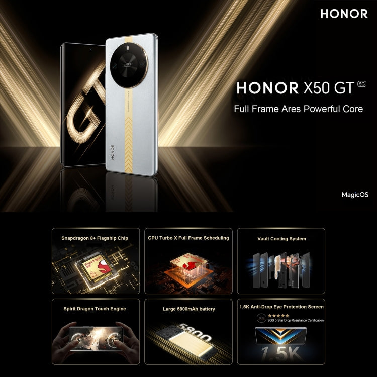 Honor X50 GT, 16GB+256GB , 108MP Camera, 6.78 inch Magic OS 7.2 Snapdragon 8+ Gen 1 Octa Core up to 3.0GHz, Network: 5G, OTG, NFC, Not Support Google Play(Silver) - Honor by Huawei | Online Shopping UK | buy2fix