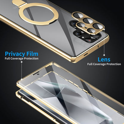 For Samsung Galaxy S22 Ultra 5G MagSafe Magnetic HD Frosted Tempered Glass Holder Phone Case(Gold) - Galaxy S22 Ultra 5G Cases by buy2fix | Online Shopping UK | buy2fix