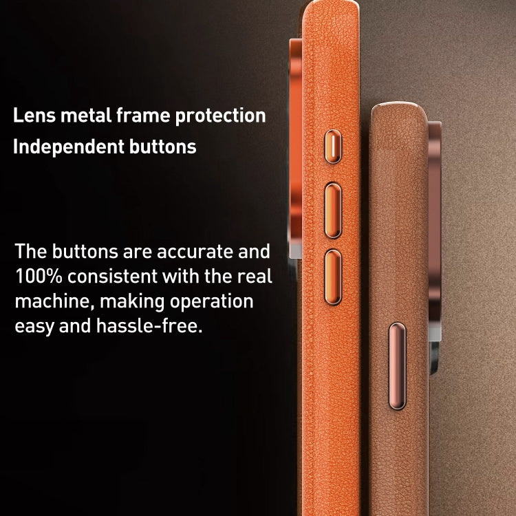 For iPhone 13 Pro Max Metal Lens Frame Leather Magsafe Full Coverage Shockproof Phone Case(Orange) - iPhone 13 Pro Max Cases by buy2fix | Online Shopping UK | buy2fix