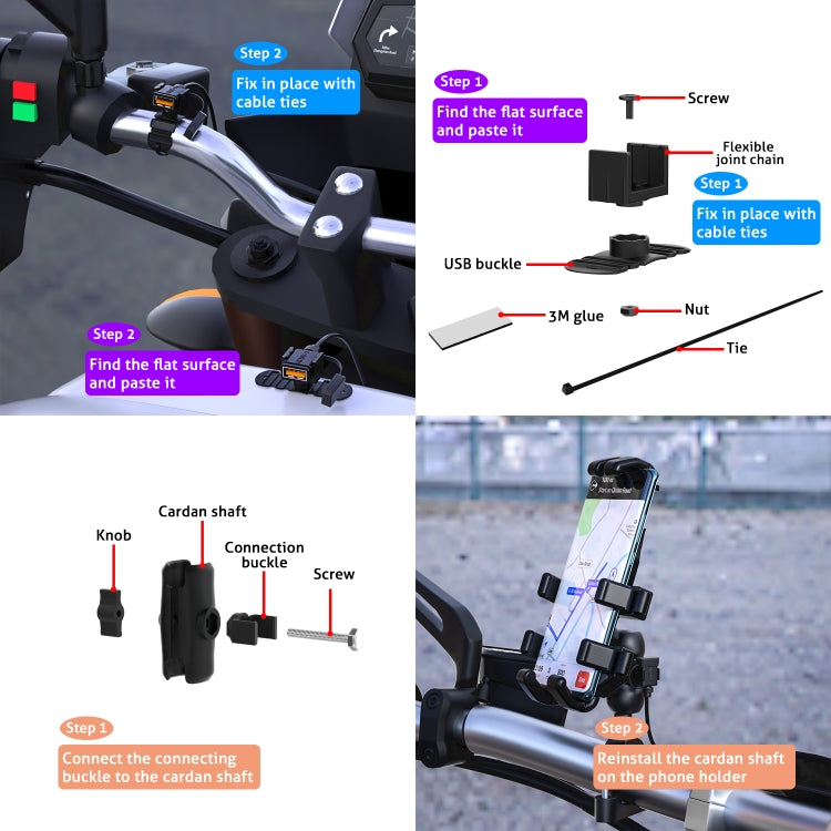 WUPP CS-1186A1 Motorcycle SAE Dual USB Fast Charging Charger - In Car by WUPP | Online Shopping UK | buy2fix