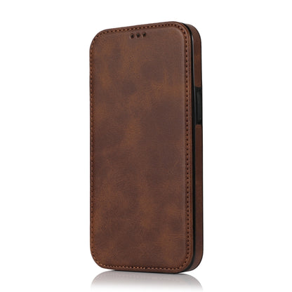 For iPhone 12 Pro Max Strong Magnetic Closure PU + TPU Leather Case with Card Slots & Holder(Brown) - Apple Accessories by buy2fix | Online Shopping UK | buy2fix