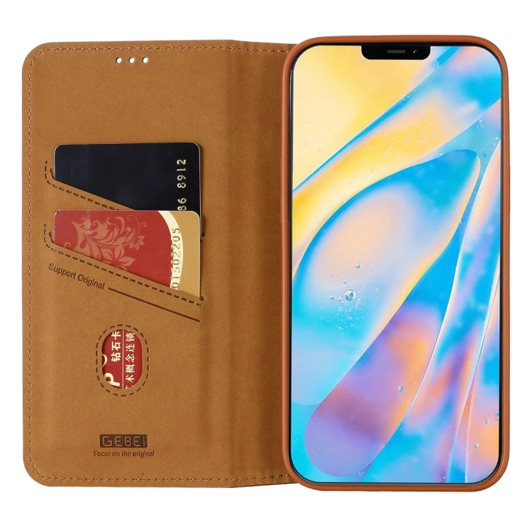 For iPhone 12 / 12 Pro GEBEI PU+TPU Horizontal Flip Protective Case with Holder & Card Slots(Brown) - iPhone 12 / 12 Pro Cases by GEBEI | Online Shopping UK | buy2fix