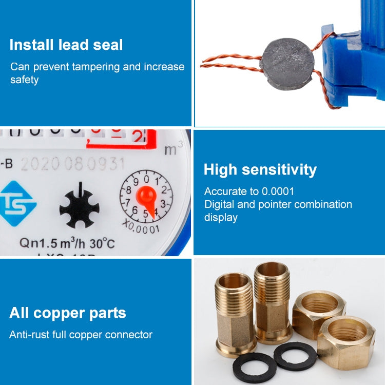 TS-S300E Household Mechanical Rotary-wing Cold Water Meter High-precision Pointer Digital Display Combination Water Meter - Other Tester Tool by buy2fix | Online Shopping UK | buy2fix