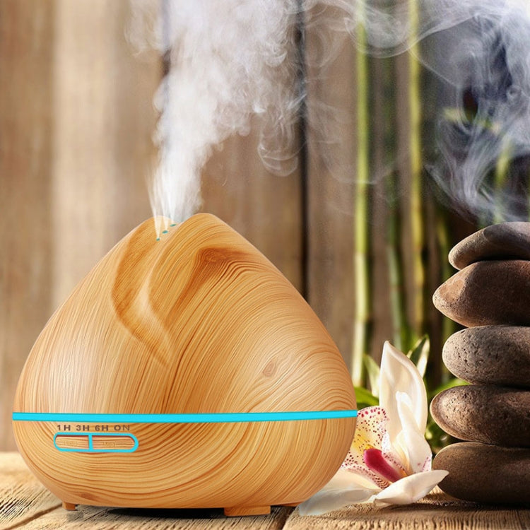 Peach Shape Wood Grain Remote Control Ultrasonic Humidifier Aromatherapy Machine Automatic Alcohol Sprayer with LED Lights, Capacity: 400mL, US Plug (Dark Wood Color) - Home & Garden by buy2fix | Online Shopping UK | buy2fix