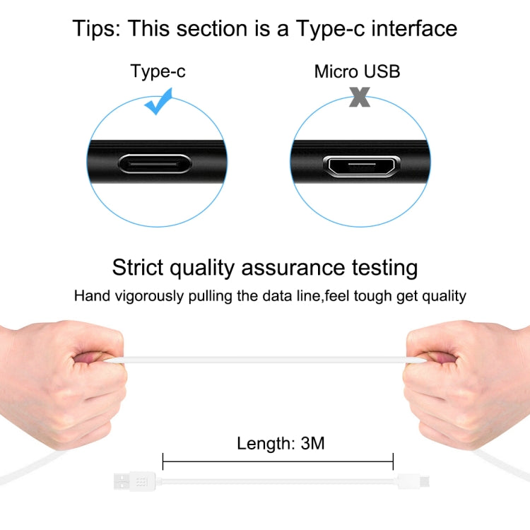 HAWEEL 3m USB-C / Type-C to USB 2.0 Data & Charging Cable(White) - USB-C & Type-C Cable by buy2fix | Online Shopping UK | buy2fix