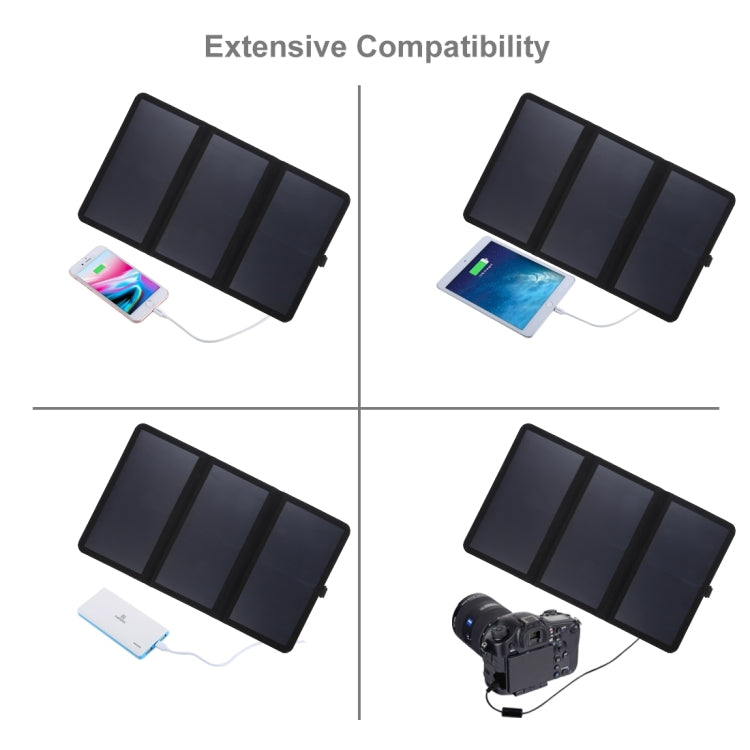 HAWEEL 21W Ultrathin 3-Fold Foldable 5V / 3A Solar Panel Charger with Dual USB Ports, Support QC3.0 and AFC(Black) - Charger by HAWEEL | Online Shopping UK | buy2fix