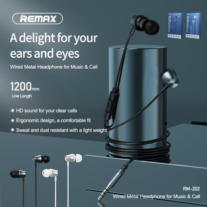 REMAX RM-202 In-Ear Stereo Metal Music Earphone with Wire Control + MIC, Support Hands-free(Silver) - Normal Style Earphone by REMAX | Online Shopping UK | buy2fix