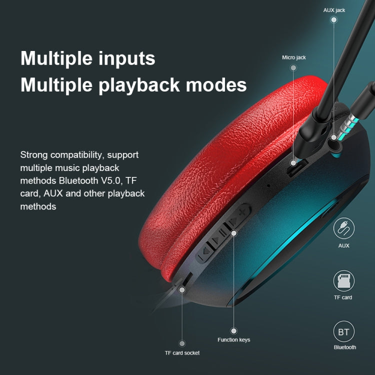 WK M8 Bluetooth 5.0 Fashion Design Music Bluetooth Headphone, Support TF Card (Red) - Headset & Headphone by WK | Online Shopping UK | buy2fix