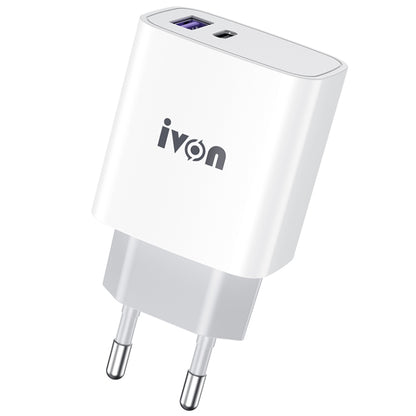 IVON AD52 18W USB-C / Type-C + USB Dual Port PD Fast Charge(EU Plug) - Apple Accessories by IVON | Online Shopping UK | buy2fix