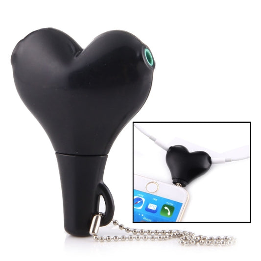1 Male to 2 Females 3.5mm Jack Plug Multi-function Heart Shaped Earphone Audio Video Splitter Adapter with Key Chain for iPhone, iPad, iPod, Samsung, Xiaomi, HTC and Other 3.5 mm Audio Interface Electronic Digital Products(Black) - Splitter Adapter by buy2fix | Online Shopping UK | buy2fix