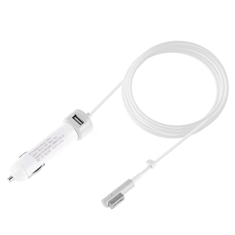 60W 5.1V 2.1A USB Interface Car Charger with 16.5V 3.65A L MagSafe Interface Data Cable(White) - In Car by buy2fix | Online Shopping UK | buy2fix