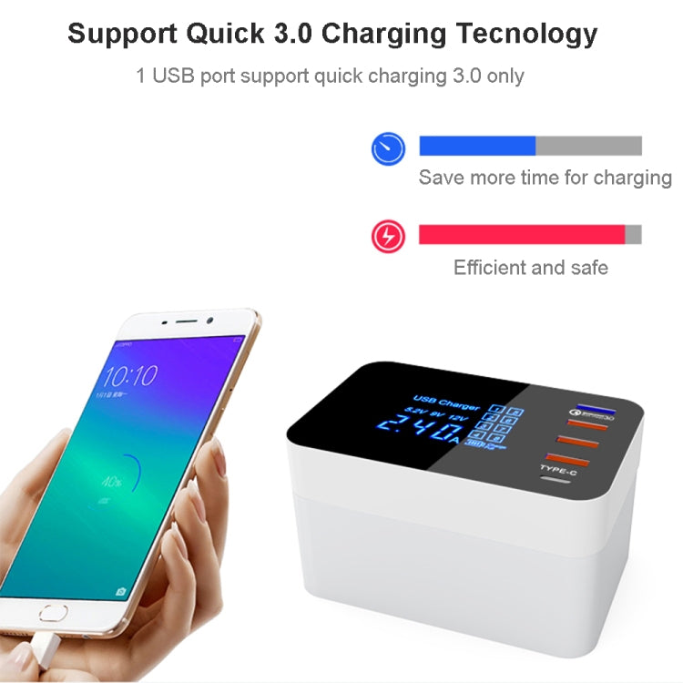 CDA33Q 40W QC 3.0 USB + 3 USB Ports + USB-C / Type-C Ports Multi-function Charger with LED Display, AU Plug - Multifunction Charger by buy2fix | Online Shopping UK | buy2fix