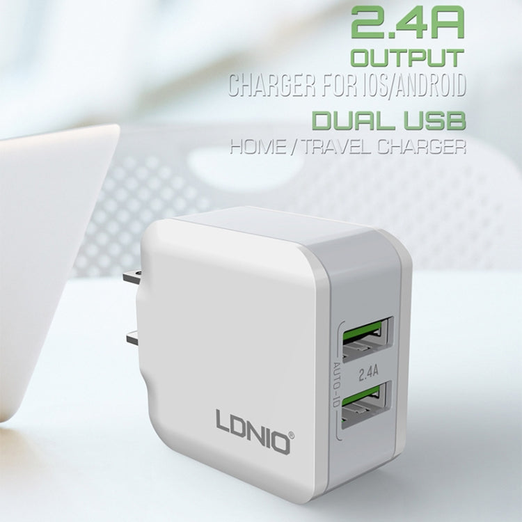 LDNIO A2201 2.4A Dual USB Charging Head Travel Direct Charge Mobile Phone Adapter Charger With Micro Data Cable(EU Plug) - Apple Accessories by LDNIO | Online Shopping UK | buy2fix