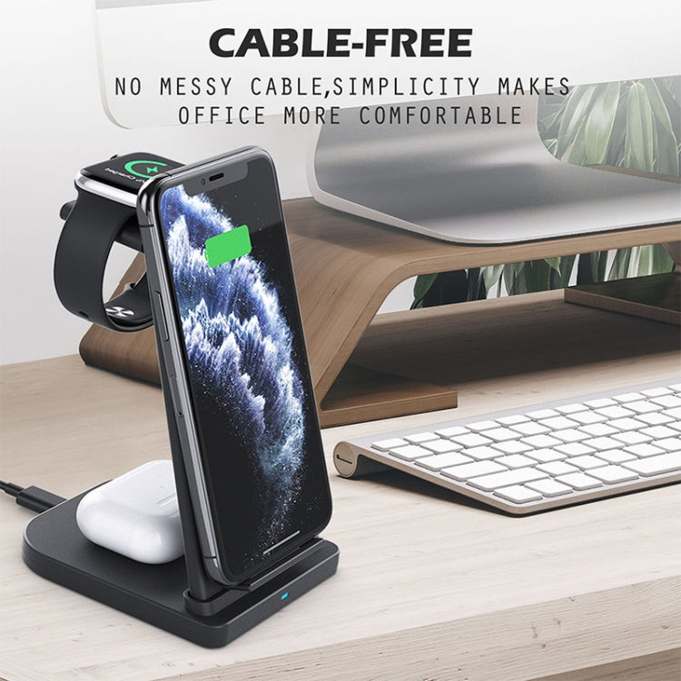 10W 3 in 1 QC 3.0  Vertical Multi-function Wireless Charger with Stand Function, Suitable for Mobile Phones / Apple Watch / AirPods (Black) - Multifunction Charger by buy2fix | Online Shopping UK | buy2fix