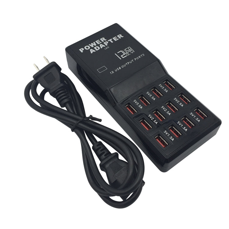 W-858 12A 12 Ports USB Fast Charging Dock Desktop Smart Charger AC100-240V, US Plug (Black) - Multifunction Charger by buy2fix | Online Shopping UK | buy2fix