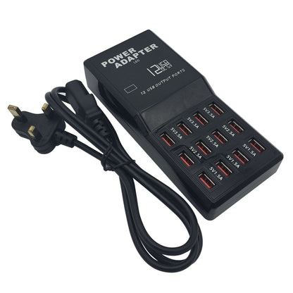 W-858 12A 12 Ports USB Fast Charging Dock Desktop Smart Charger AC100-240V, UK Plug (Black) - Multifunction Charger by buy2fix | Online Shopping UK | buy2fix