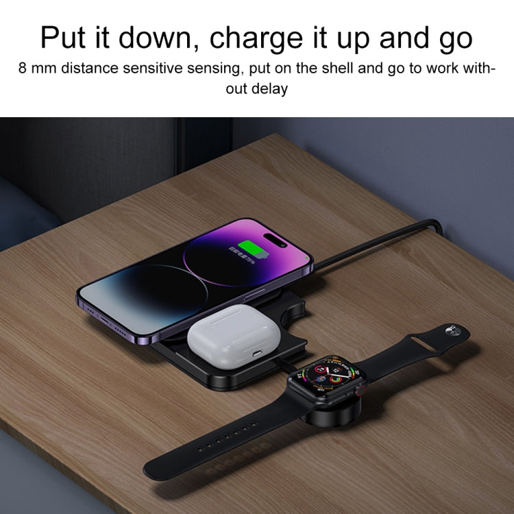 USAMS US-CD190 15W 3 in 1 Multifunctional Desktop Wireless Charger(Black) - Multifunction Charger by USAMS | Online Shopping UK | buy2fix