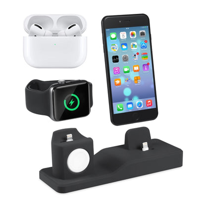 3 in 1 Silicone Charging Dock for AirPods Pro & Apple Watch & iPhone, with Bracket Funtcion(Black) - Multifunction Charger by buy2fix | Online Shopping UK | buy2fix